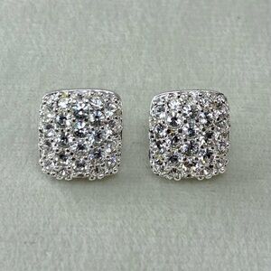 Vintage Swarovski Signed Swan Silver-Tone Square Rhinestone Earrings